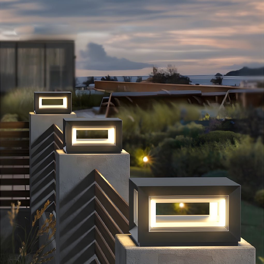 Creative Square Frame Waterproof Black Modern Solar Fence Post Lights - Lamp Outdoor