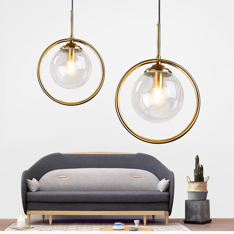 Zoey Glass Pendant Light with a Metal Ring - Lamp Outdoor