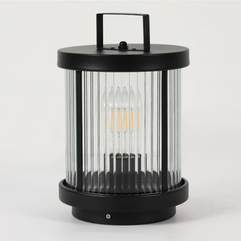 Striped Glass Cylindrical Waterproof Portable Solar Outdoor Lanterns - Lamp Outdoor