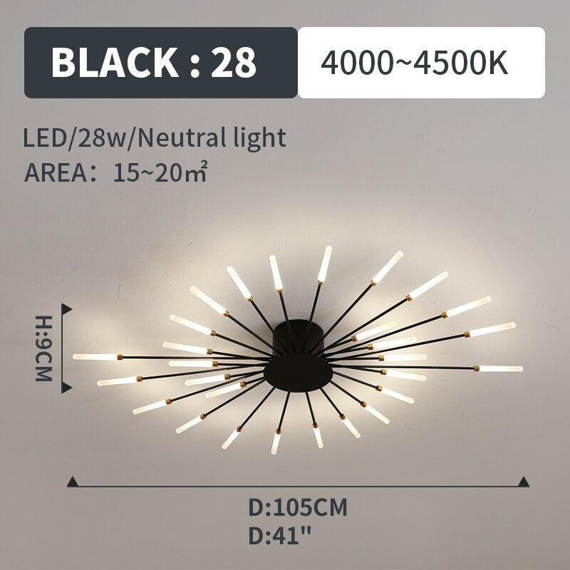 Wesley Flush-Mount Ceiling Light Fireworks, Black/Gold - Lamp Outdoor
