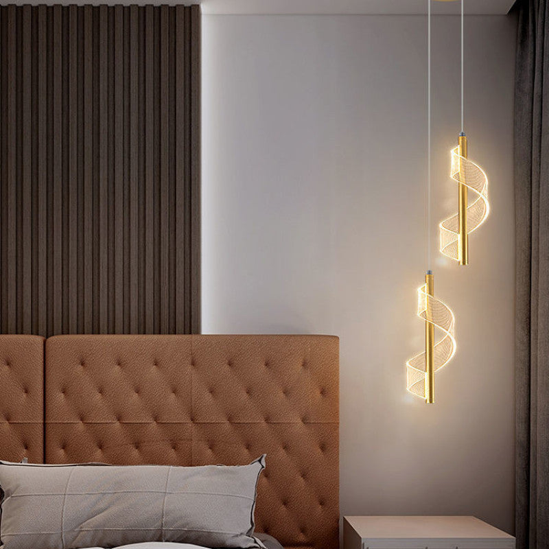 Zeva Vintage Golden Ribbon Pendant Light, Metal/Acrylic - Lamp Outdoor