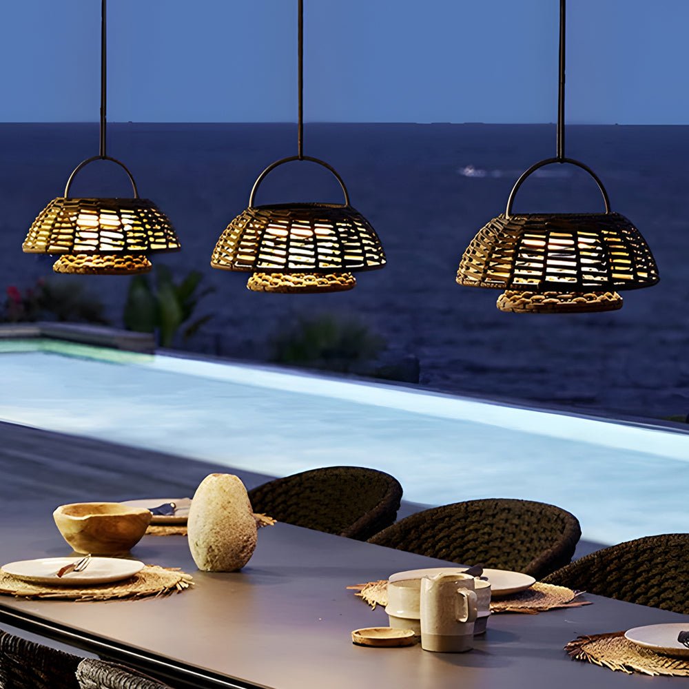 Decorative Ropes Rattan Waterproof LED Modern Solar Outdoor Chandelier - Lamp Outdoor