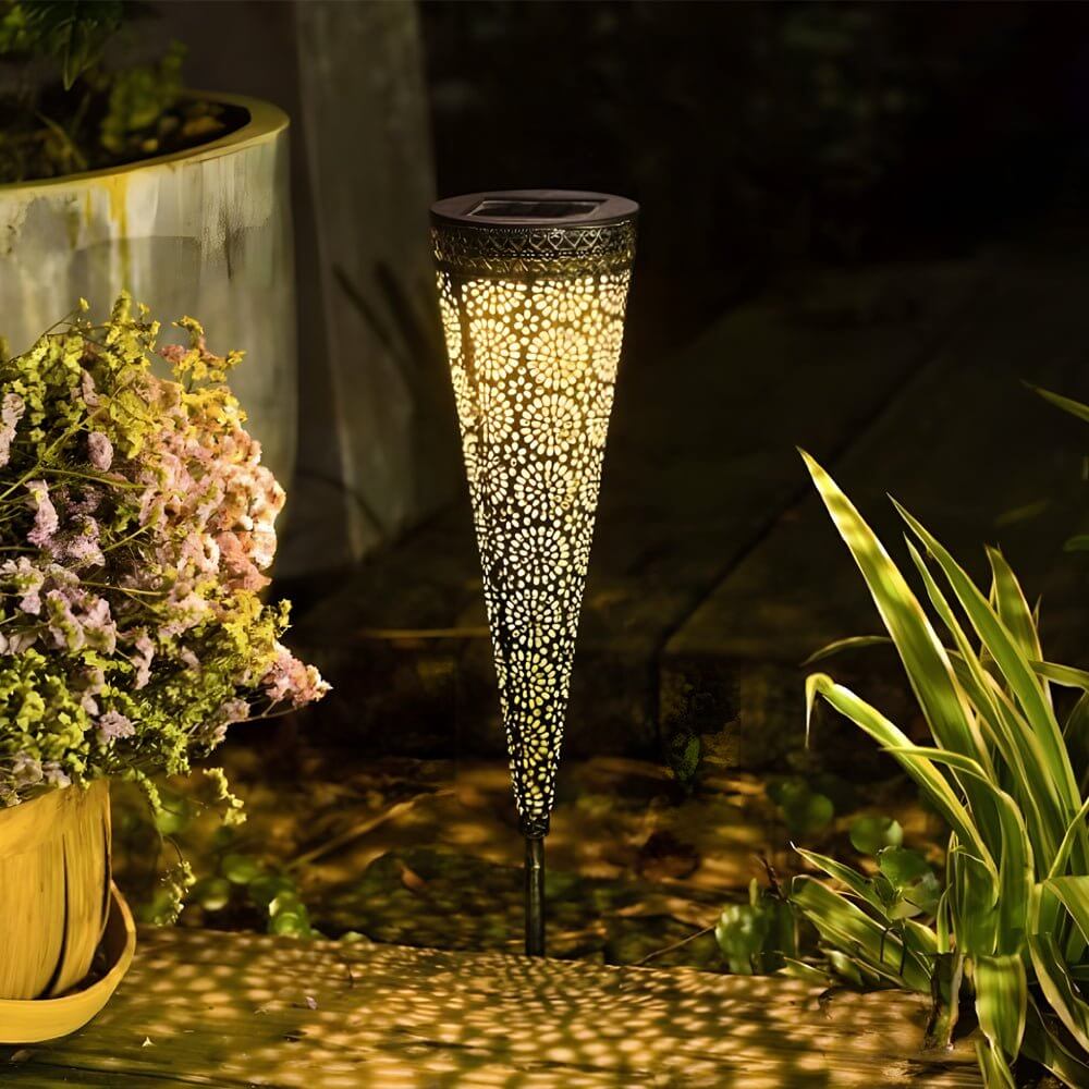 Decorative Solar-Powered Garden Stake Lights 2 Pack with Floral Patterns - Lamp Outdoor