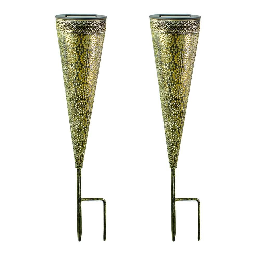 Decorative Solar-Powered Garden Stake Lights 2 Pack with Floral Patterns - Lamp Outdoor