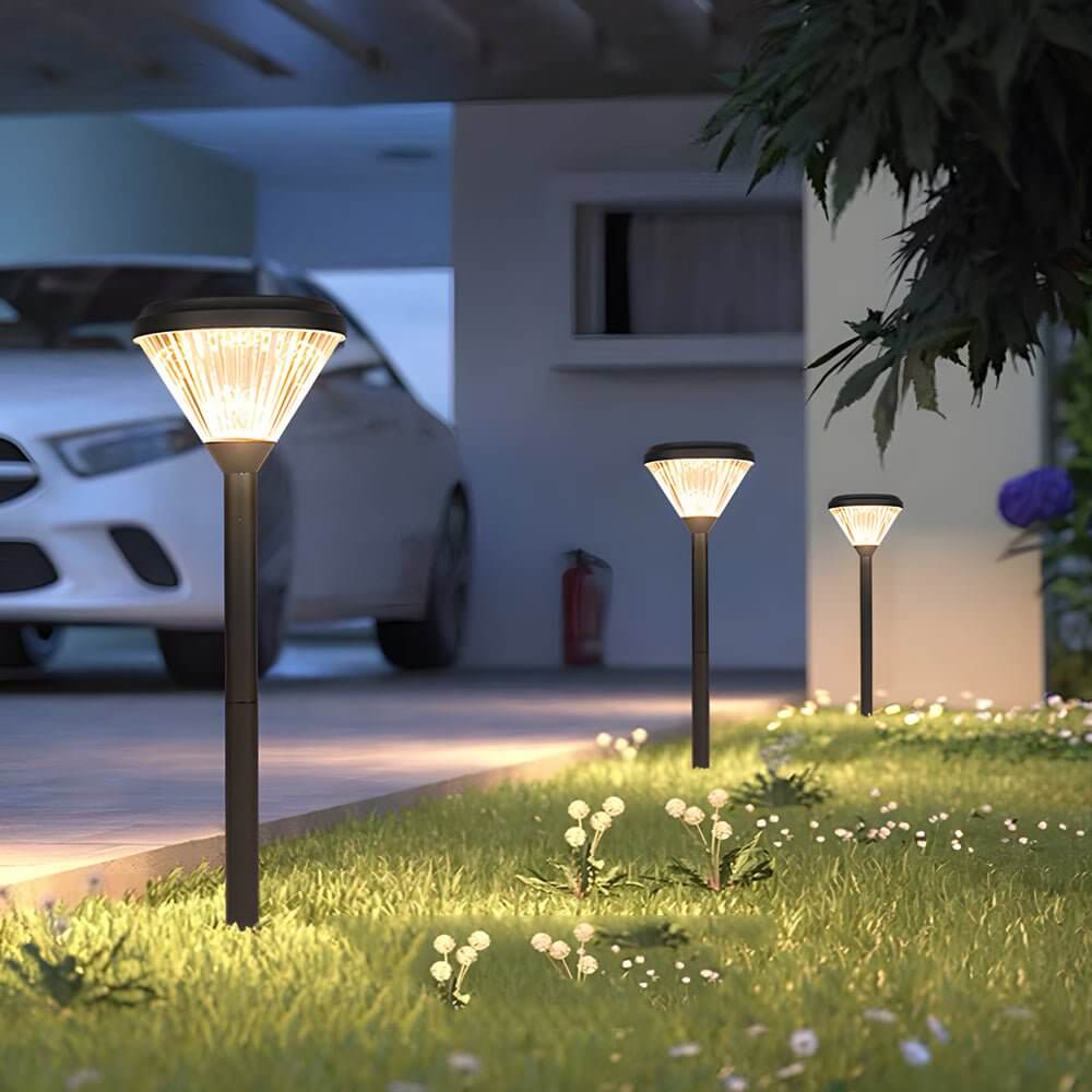 Deluxe Black Solar LED Garden Pathway Lights - Diamond Trim Design 27.6-Inch - Lamp Outdoor