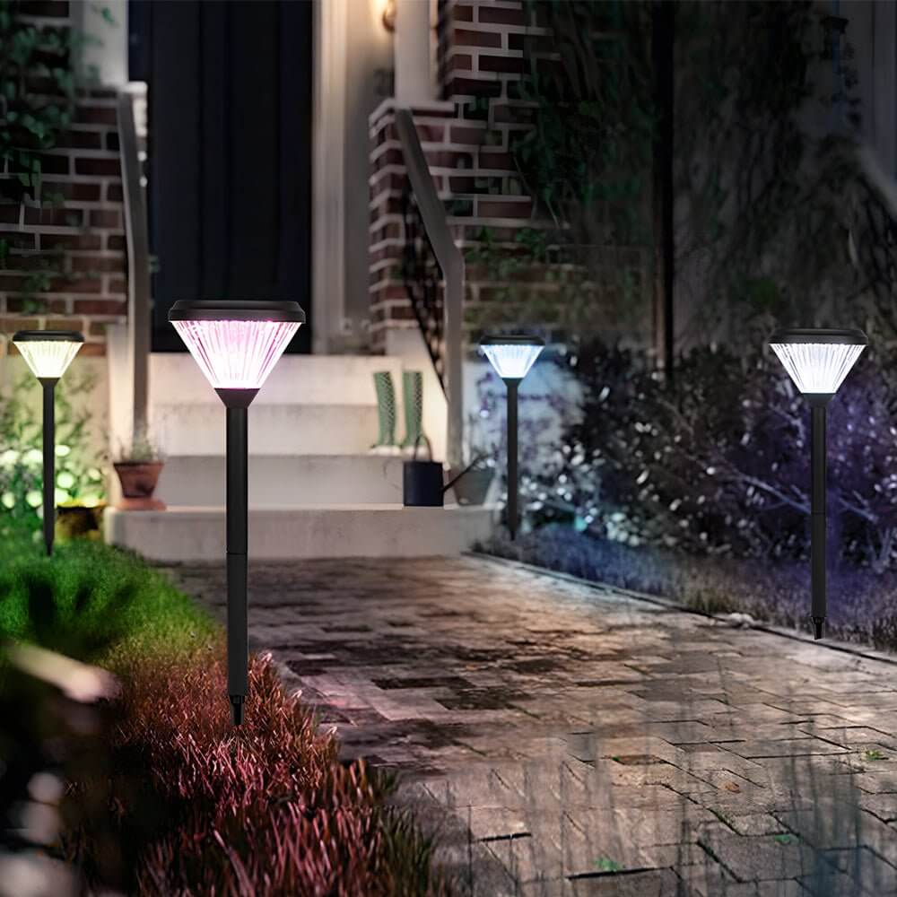 Deluxe Black Solar LED Garden Pathway Lights - Diamond Trim Design 27.6-Inch - Lamp Outdoor