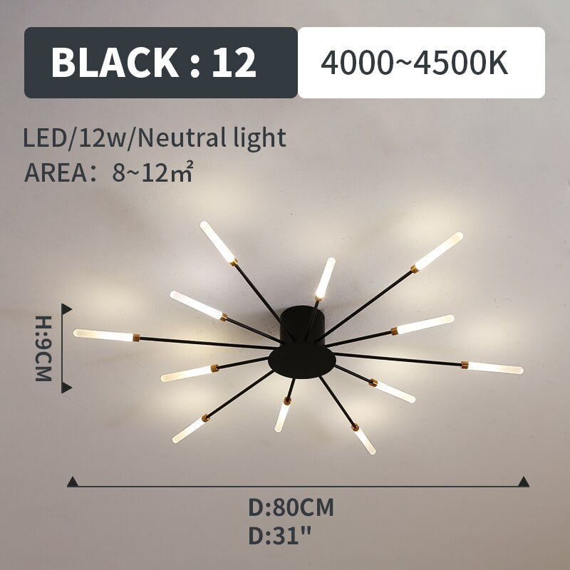 Wesley Flush-Mount Ceiling Light Fireworks, Black/Gold - Lamp Outdoor