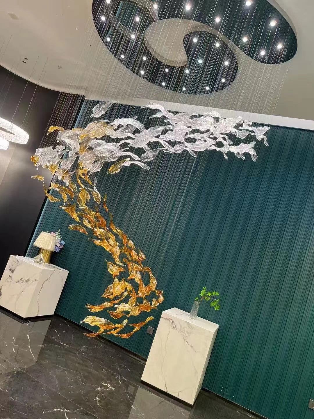 Aetherial Glass Leaf Chandelier - Lamp Outdoor
