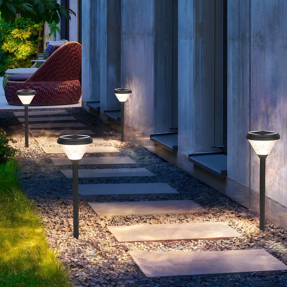 Elegant Black Solar LED Pathway Lights with Water Ripple Design - 27.6 Inch Height - Lamp Outdoor