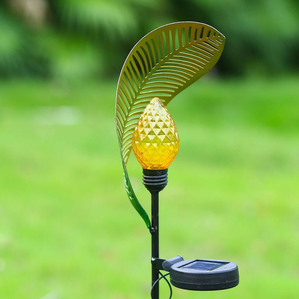 Elegant Curled Leaf Solar Lawn Light LED Outdoor Metal Post Lamp - Lamp Outdoor
