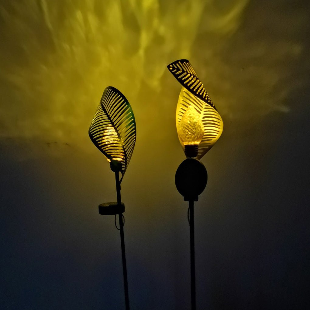 Elegant Curled Leaf Solar Lawn Light LED Outdoor Metal Post Lamp - Lamp Outdoor