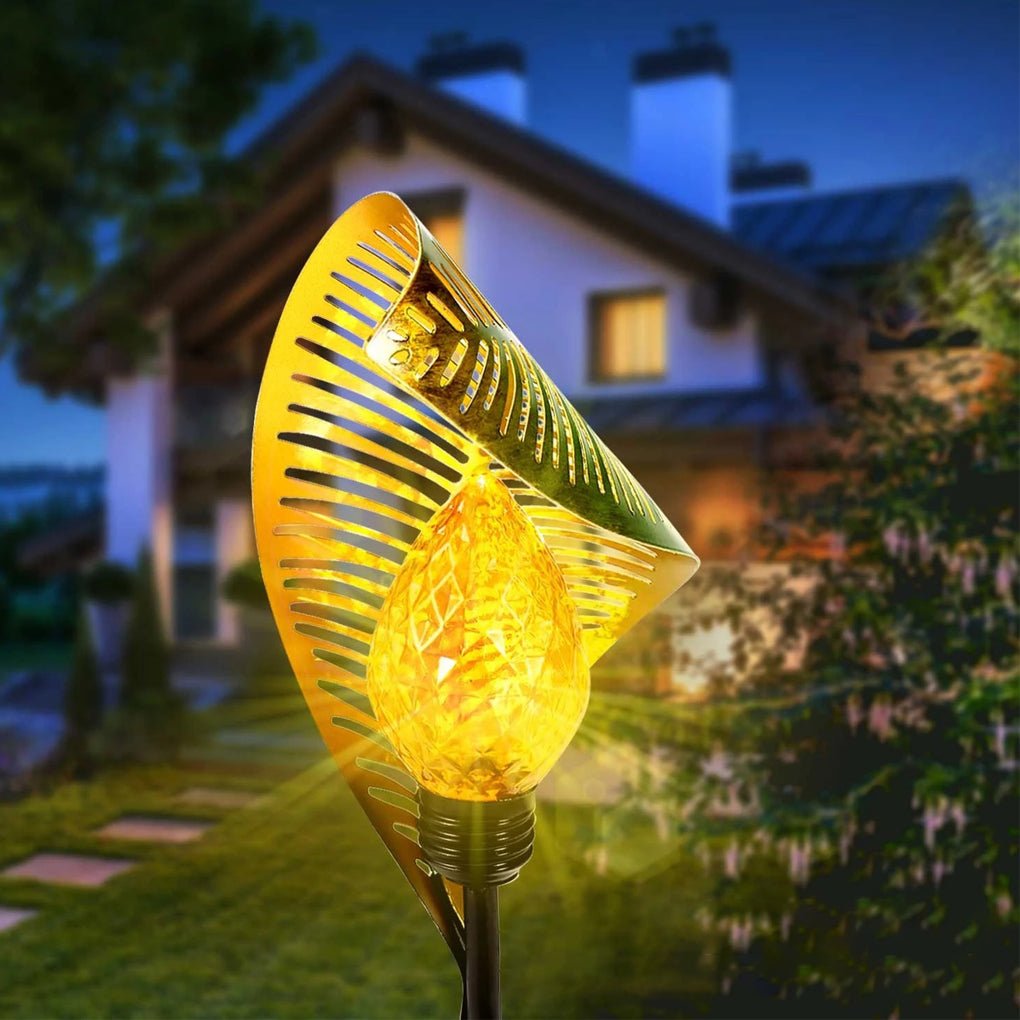 Elegant Curled Leaf Solar Lawn Light LED Outdoor Metal Post Lamp - Lamp Outdoor