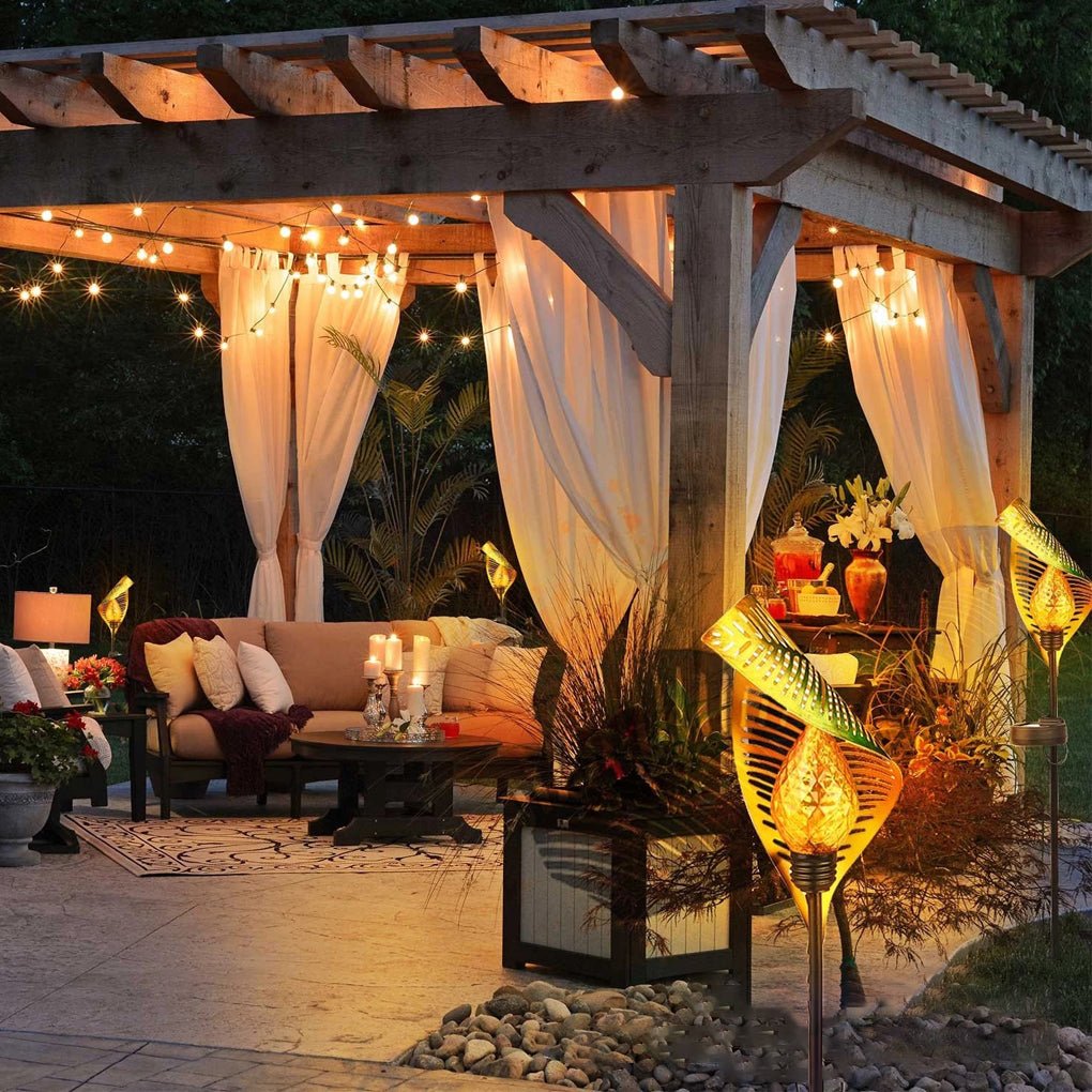 Elegant Curled Leaf Solar Lawn Light LED Outdoor Metal Post Lamp - Lamp Outdoor