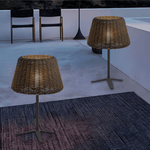 Elegant Rattan Shade LED Outdoor Floor Lamp Pendant Light with Stake and Open-Top Design - Lamp Outdoor