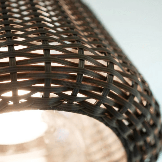 Elegant Rattan Shade LED Outdoor Floor Lamp Pendant Light with Stake and Open-Top Design - Lamp Outdoor