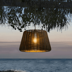 Elegant Rattan Shade LED Outdoor Floor Lamp Pendant Light with Stake and Open-Top Design - Lamp Outdoor