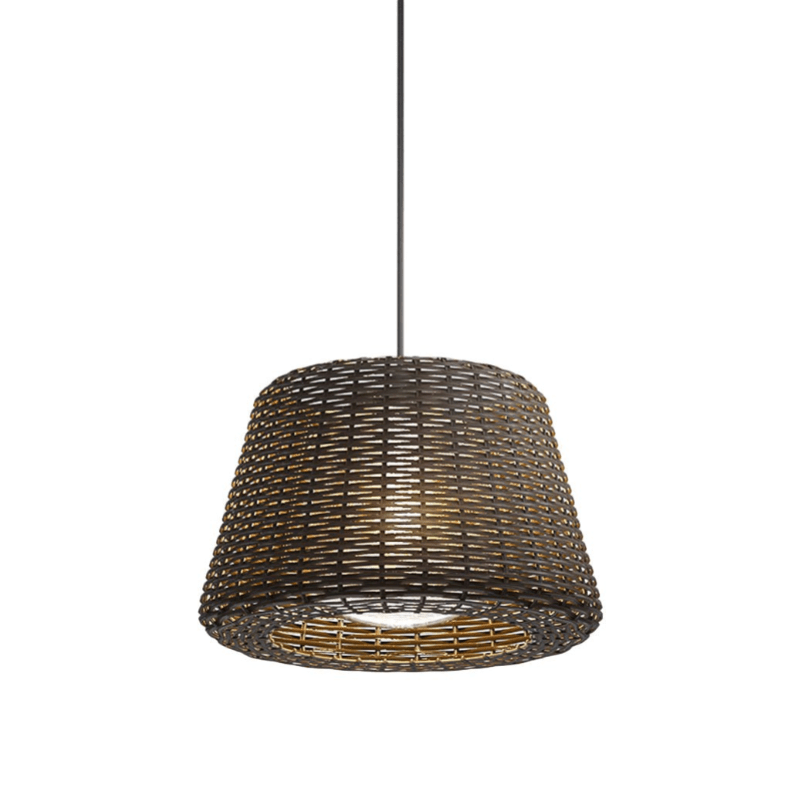 Elegant Rattan Shade LED Outdoor Floor Lamp Pendant Light with Stake and Open-Top Design - Lamp Outdoor