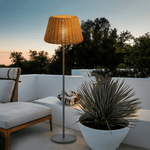 Elegant Rattan Shade LED Outdoor Floor Lamp Pendant Light with Stake and Open-Top Design - Lamp Outdoor