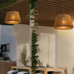 Elegant Rattan Shade LED Outdoor Floor Lamp Pendant Light with Stake and Open-Top Design - Lamp Outdoor