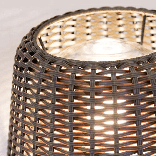 Elegant Rattan Shade LED Outdoor Floor Lamp Pendant Light with Stake and Open-Top Design - Lamp Outdoor