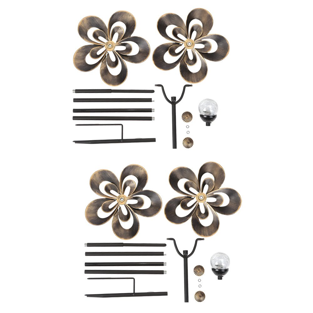Elegant Vintage Iron Wind Spinner Solar Garden Stake Lights 2Pcs - Lamp Outdoor