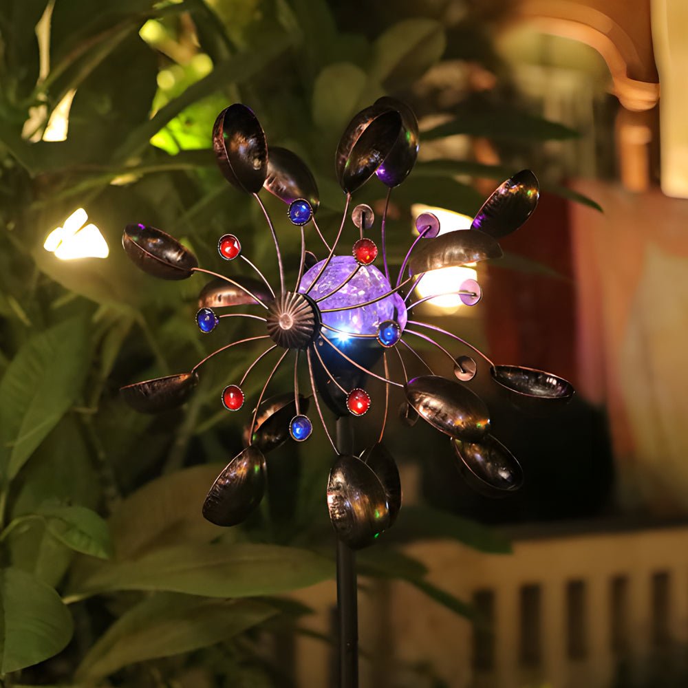 Elegant Vintage Iron Wind Spinner Solar Garden Stake Lights 2Pcs - Lamp Outdoor