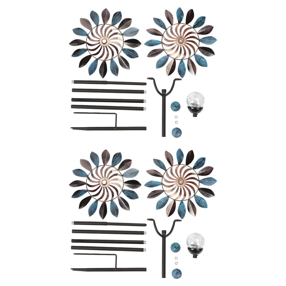 Elegant Vintage Iron Wind Spinner Solar Garden Stake Lights 2Pcs - Lamp Outdoor