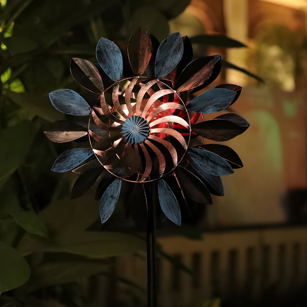 Elegant Vintage Iron Wind Spinner Solar Garden Stake Lights 2Pcs - Lamp Outdoor