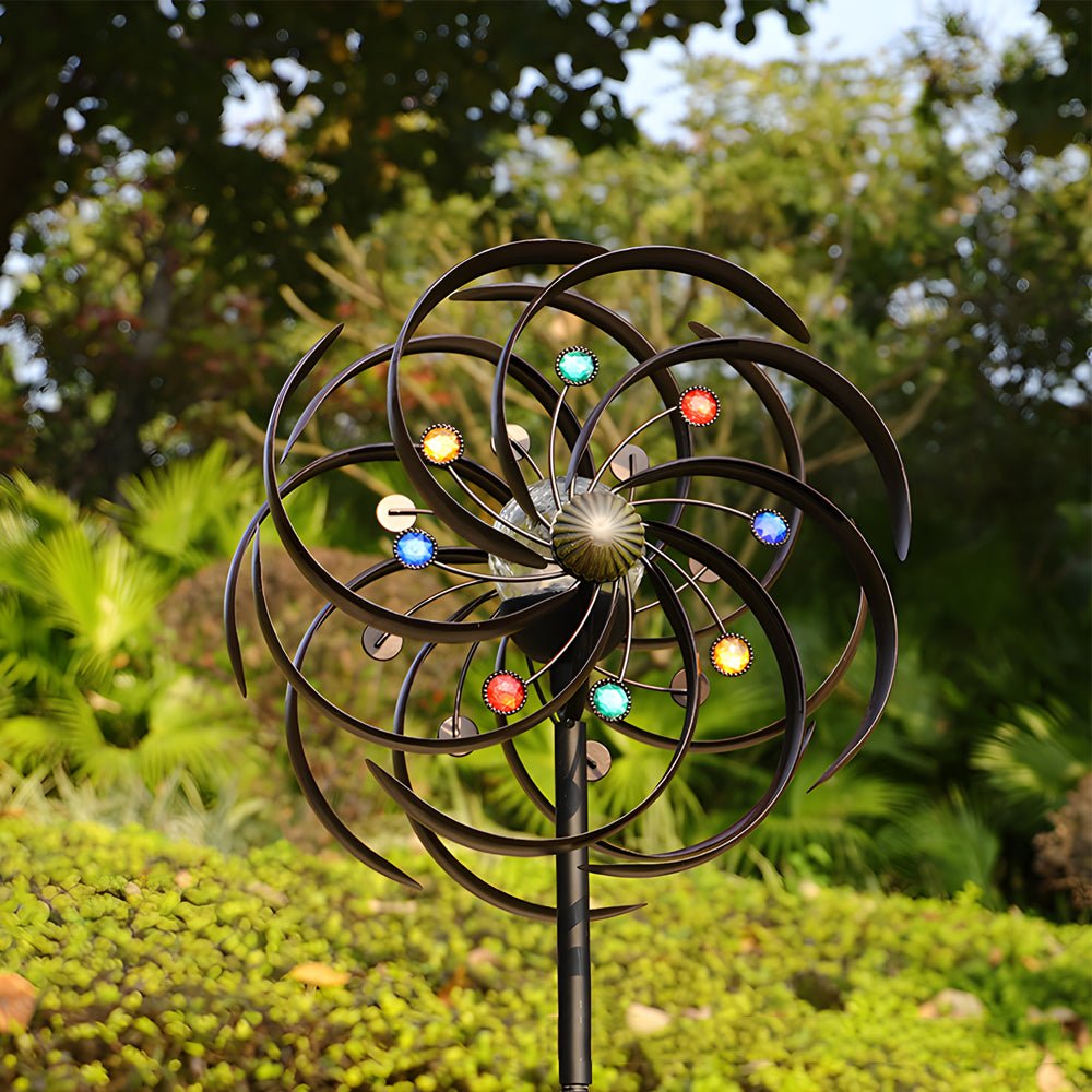 Elegant Vintage Iron Wind Spinner Solar Garden Stake Lights 2Pcs - Lamp Outdoor