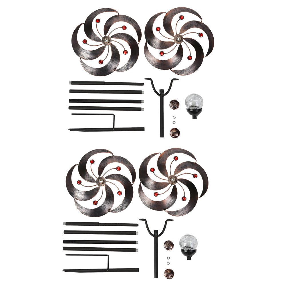 Elegant Vintage Iron Wind Spinner Solar Garden Stake Lights 2Pcs - Lamp Outdoor