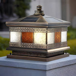 European Square Hardwired/Solar Copper Outdoor Column Light with Glass Shade - Bronze - Lamp Outdoor