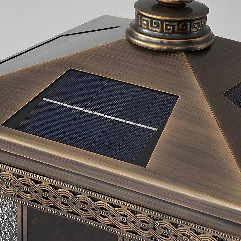 European Square Hardwired/Solar Copper Outdoor Column Light with Glass Shade - Bronze - Lamp Outdoor