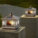 European Square Hardwired/Solar Copper Outdoor Column Light with Glass Shade - Bronze - Lamp Outdoor