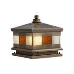 European Square Hardwired/Solar Copper Outdoor Column Light with Glass Shade - Bronze - Lamp Outdoor