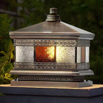 European Square Hardwired/Solar Copper Outdoor Column Light with Glass Shade - Bronze - Lamp Outdoor