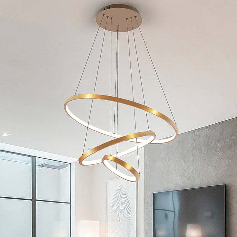 Aluna Pendant Light, Inner Ring Illuminated, White/Black/Gold - Lamp Outdoor