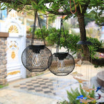 Metal Hollow Black Lantern Pendant Light Solar-Powered - Lamp Outdoor