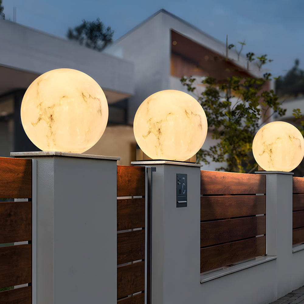 Waterproof Outdoor Pillar Light Faux Marble Moon Globe - Lamp Outdoor
