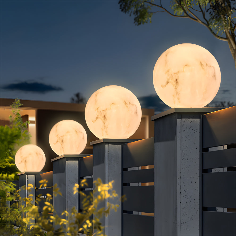 Waterproof Outdoor Pillar Light Faux Marble Moon Globe - Lamp Outdoor