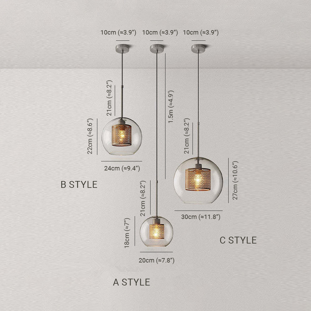 Hessa Contemporary Golden Pendant Light, Glass, Globe/Cylindric - Lamp Outdoor