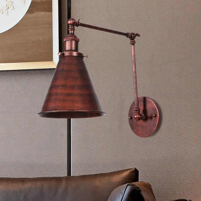Zynar Vintage Adjustable Wall Lamp, Metal, Black/Rust, Living Room - Lamp Outdoor