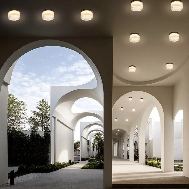 Valentina Modern Mini Drum Metal/Acrylic Outdoor Wall Lamp, Transparent - Lamp Outdoor