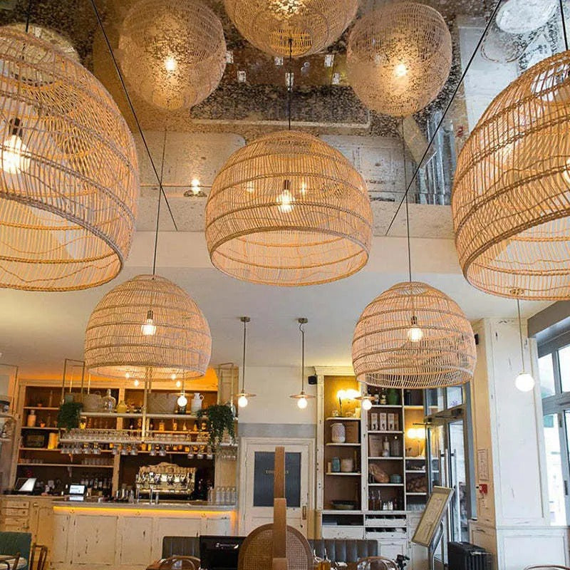Lian Rattan Bamboo Lampshade Hand Knitted Pendant Light - Lamp Outdoor