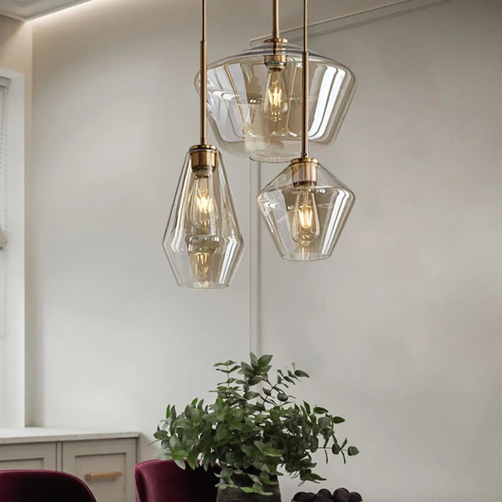 June Pendant Light Glass, Clear/Amber Diamond shape - Lamp Outdoor