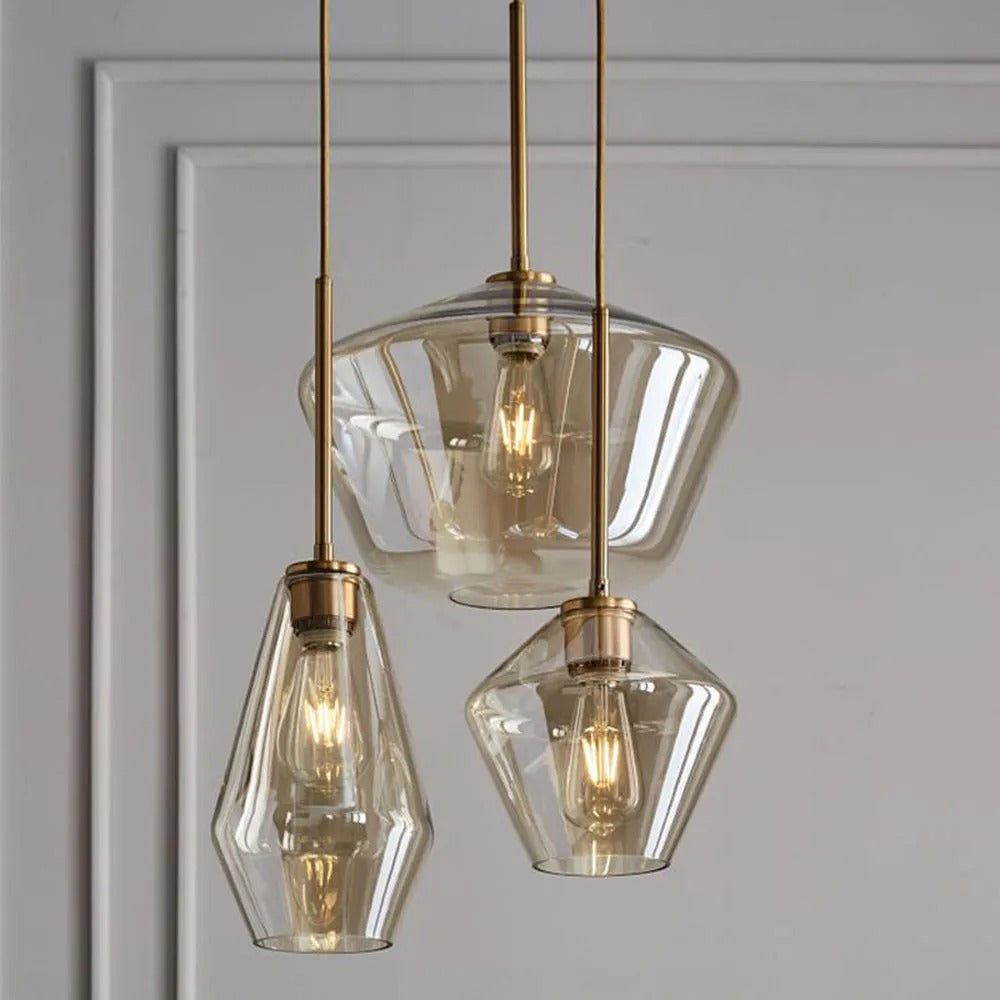 June Pendant Light Glass, Clear/Amber Diamond shape - Lamp Outdoor