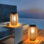 Ritta Retro Lantern Metal/Rattan Floor Lamp, Wood Color - Lamp Outdoor