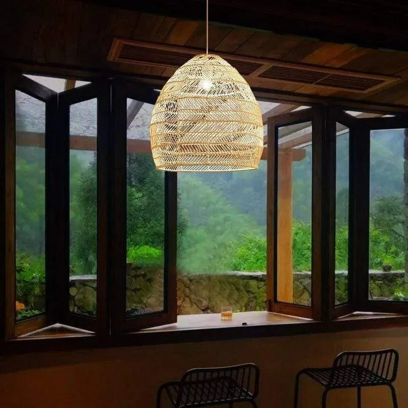 Lian Rattan Bamboo Lampshade Hand Knitted Pendant Light - Lamp Outdoor