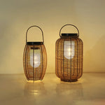 Ritta Retro Lantern Metal/Rattan Floor Lamp, Wood Color - Lamp Outdoor