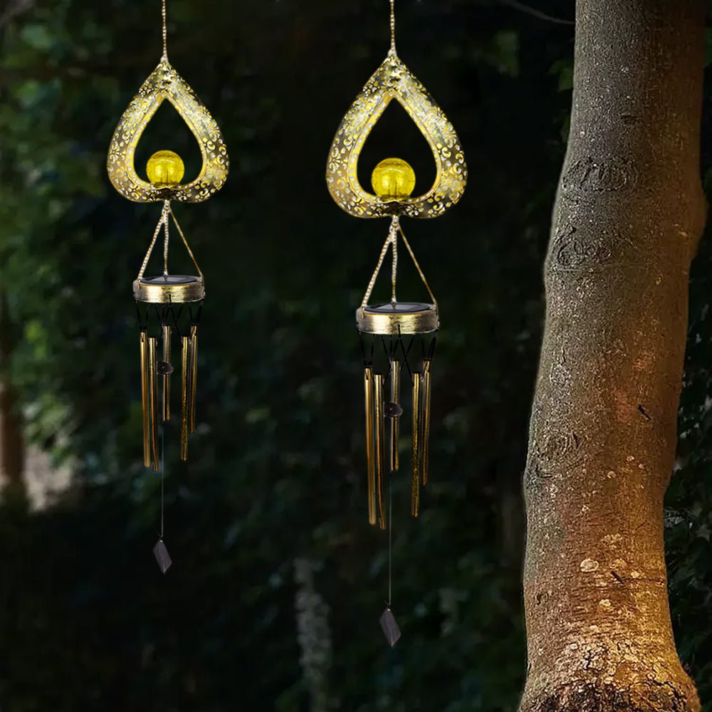 Iron Heart with Wind Chimes Pendant LED Waterproof Hanging Solar Lights - Lamp Outdoor