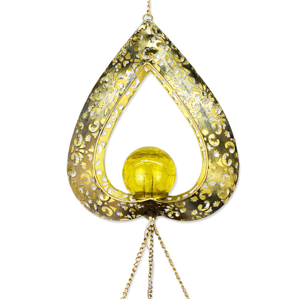 Iron Heart with Wind Chimes Pendant LED Waterproof Hanging Solar Lights - Lamp Outdoor